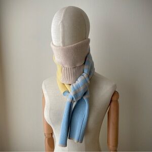 joodito 100% cashmere sweater wrap preppy tie scarf boro patchwork yellow blue